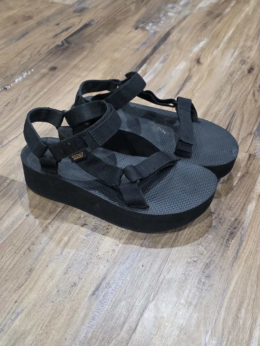 Teva Black Platform Sandals with Thick Sole